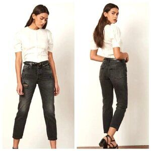 Boyish Tommy Black Distressed Straight Leg CropJeans Raw Hem High Rise 27 4 NWOT